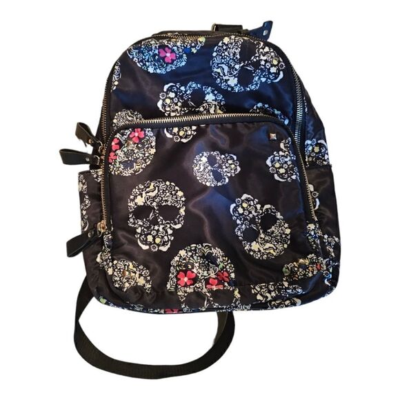 MMS DESIGN STUDIO Black Skull Satin Backpack - Picture 2 of 10